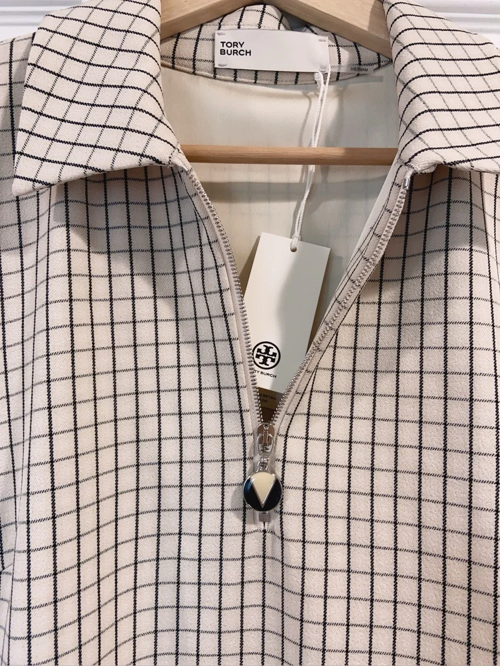 NWT Tory Burch Sesame Petite Plaid Yarn-Dyed Zip Up Shift Dress Size 6